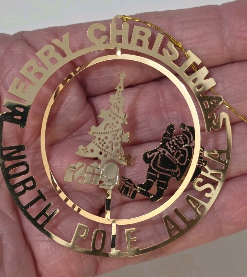 North Pole Alaska Genuine Solid Brass Christmas Ornament Santa Claus